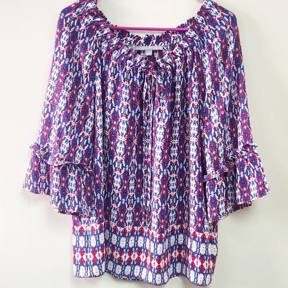 Valerie Stevens Women's Red, White, and Blue Off Shoulder Blouse Size Large